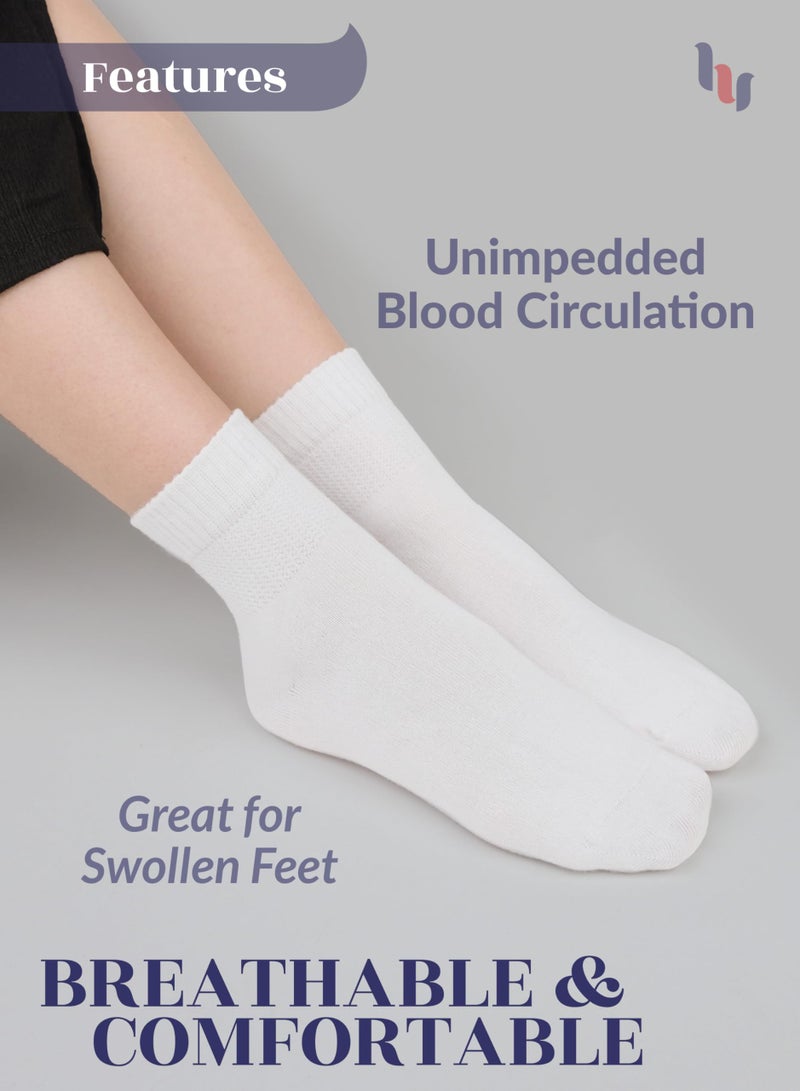 Hugh Ugoli Diabetic Socks for Women, Super Soft & Thin Ankle Socks, Wide & Loose, Non-Binding Top & Seamless Toe, 4 Pairs, White, Shoe Size: 10-12 - Image 5